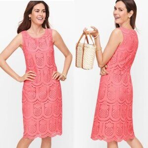 Talbots Eyelet Pineapple Pink Sleeveless Dress Sz 10P